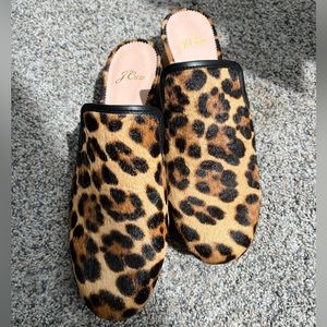 J crew leopard print calf hair clogs size 9